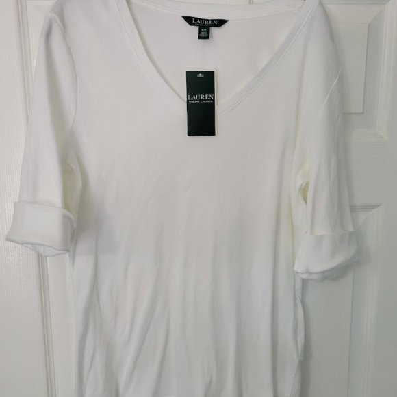 Lauren Ralph Lauren Tops - LAUREN by Ralph Lauren white tee with‎ 3/4 sleeves Size L